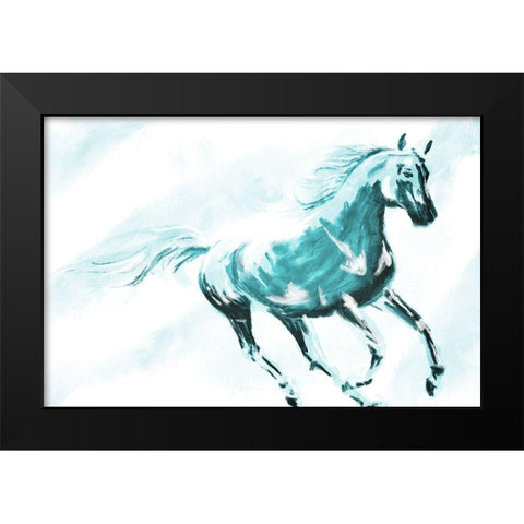 Running Horse Paint Black Modern Wood Framed Art Print by OnRei