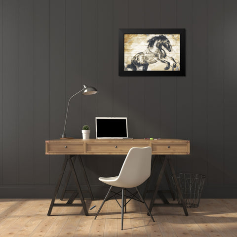 Horse Painted On Wood Black Modern Wood Framed Art Print by OnRei