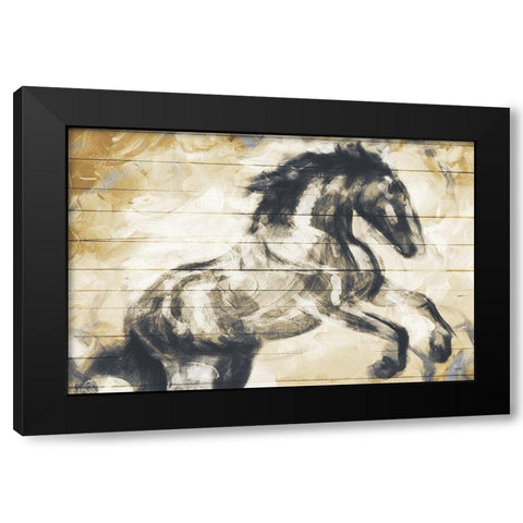 Horse Painted On Wood Black Modern Wood Framed Art Print with Double Matting by OnRei