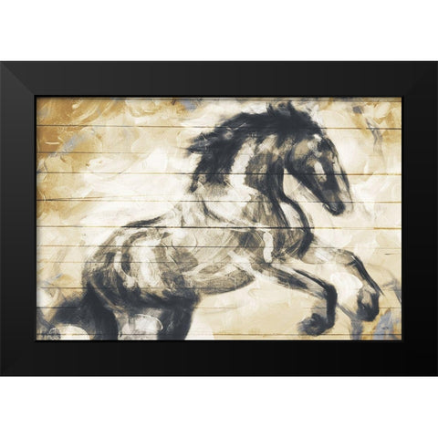 Horse Painted On Wood Black Modern Wood Framed Art Print by OnRei