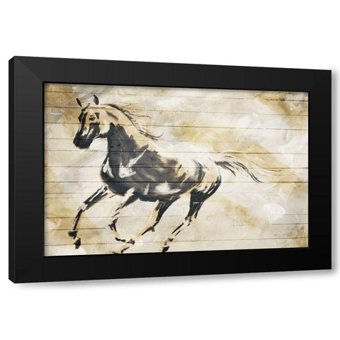 Running Horse Paint On Wood Black Modern Wood Framed Art Print with Double Matting by OnRei