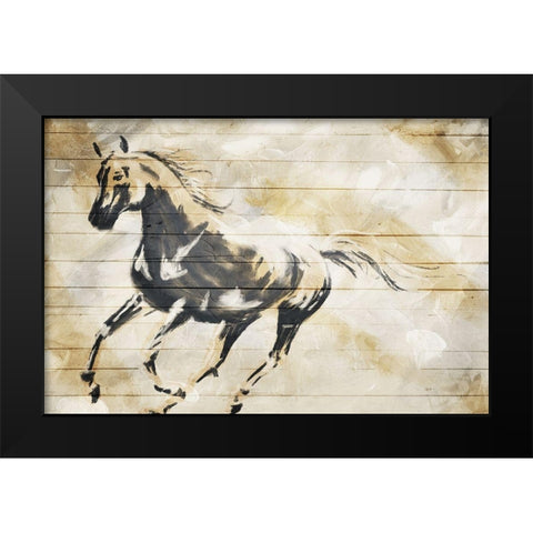 Running Horse Paint On Wood Black Modern Wood Framed Art Print by OnRei