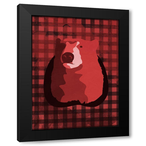 Bear Red Check Black Modern Wood Framed Art Print with Double Matting by OnRei