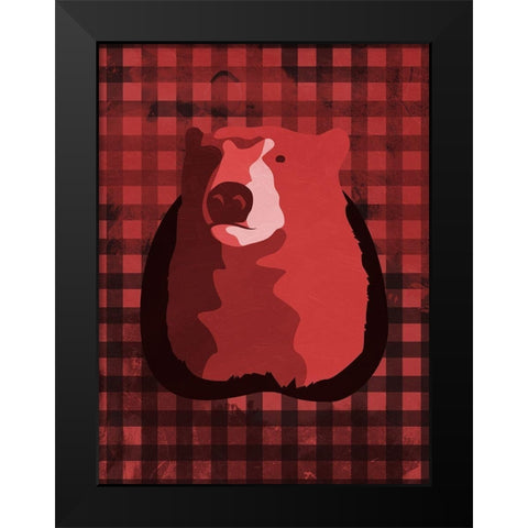 Bear Red Check Black Modern Wood Framed Art Print by OnRei