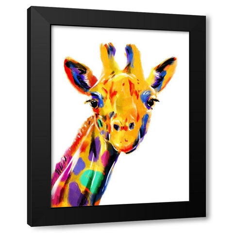 Coloful Giraffe Black Modern Wood Framed Art Print with Double Matting by OnRei