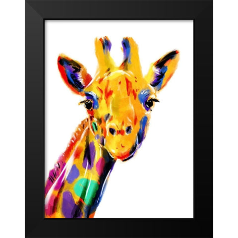 Coloful Giraffe Black Modern Wood Framed Art Print by OnRei