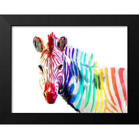 Coloful Zebra Black Modern Wood Framed Art Print by OnRei