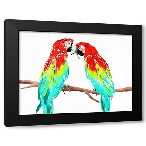 Fun Parrots Black Modern Wood Framed Art Print with Double Matting by OnRei