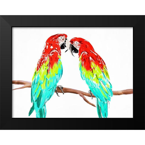 Fun Parrots Black Modern Wood Framed Art Print by OnRei