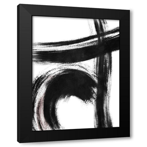 Strokes 1 Black Modern Wood Framed Art Print with Double Matting by OnRei