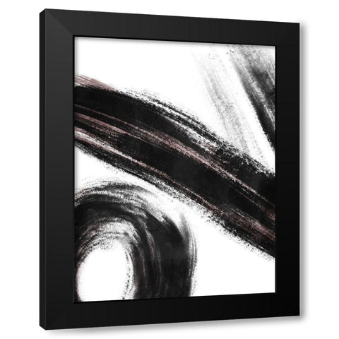 Strokes 3 Black Modern Wood Framed Art Print with Double Matting by OnRei