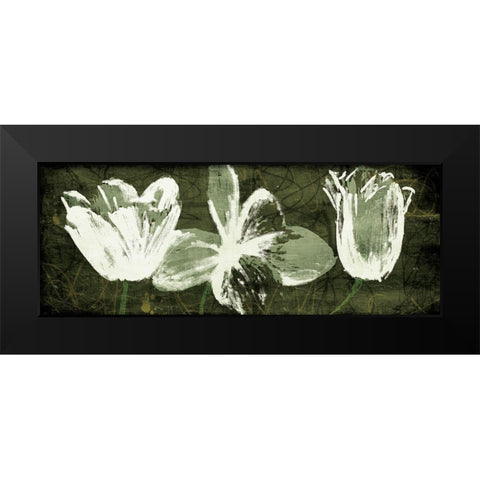 Floral Trio Black Modern Wood Framed Art Print by OnRei