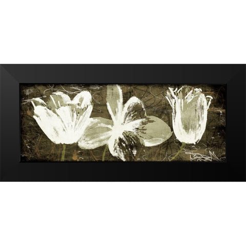 Floral Trio Amber Black Modern Wood Framed Art Print by OnRei