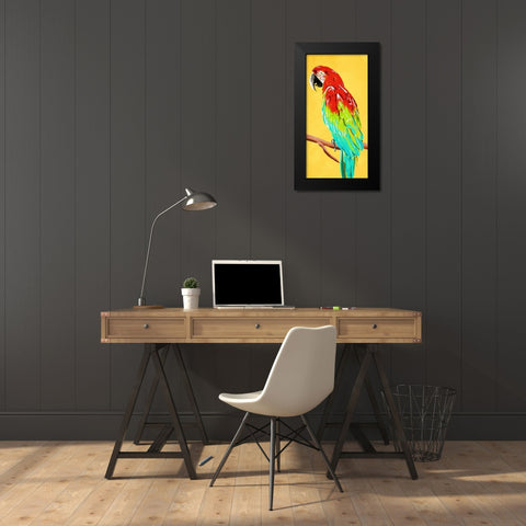 Fun Parrot 2 Black Modern Wood Framed Art Print by OnRei