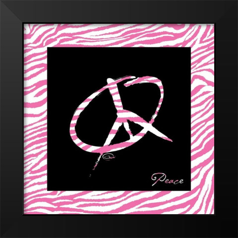 PEACE HOT PINK Black Modern Wood Framed Art Print by OnRei