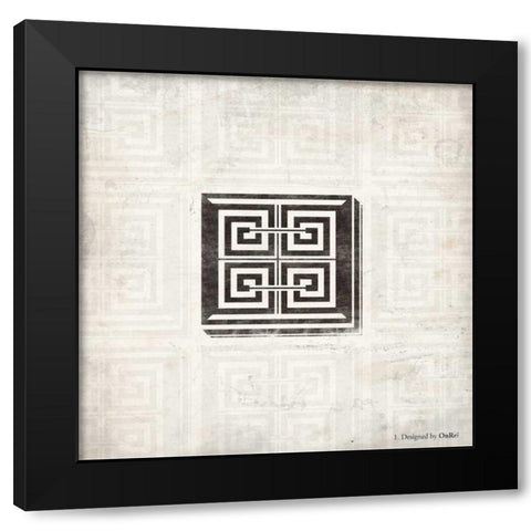 GEO Black Modern Wood Framed Art Print with Double Matting by OnRei