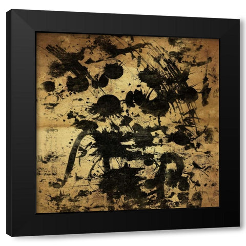 Splatter GOLD Black Modern Wood Framed Art Print with Double Matting by OnRei