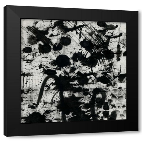 Splatter 1 Black Modern Wood Framed Art Print with Double Matting by OnRei