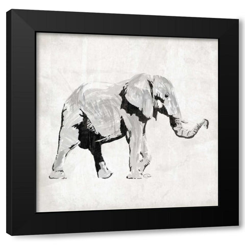 Elephant Trunk Up Black Modern Wood Framed Art Print with Double Matting by OnRei