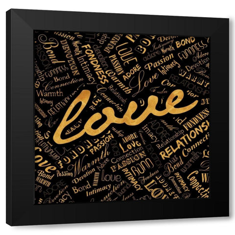 Gold Love Black Modern Wood Framed Art Print with Double Matting by OnRei