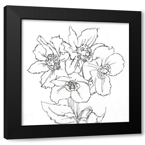 Floral Sketch BW Black Modern Wood Framed Art Print with Double Matting by OnRei