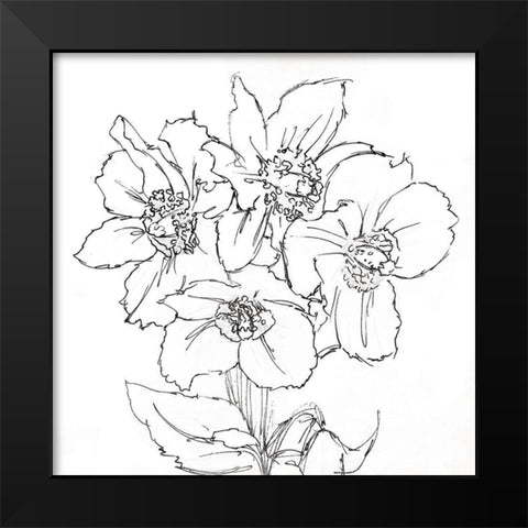 Floral Sketch BW Black Modern Wood Framed Art Print by OnRei