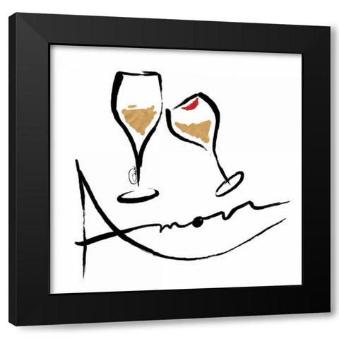 AMOUR Champagne Black Modern Wood Framed Art Print with Double Matting by OnRei