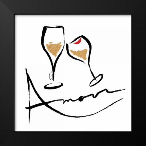 AMOUR Champagne Black Modern Wood Framed Art Print by OnRei