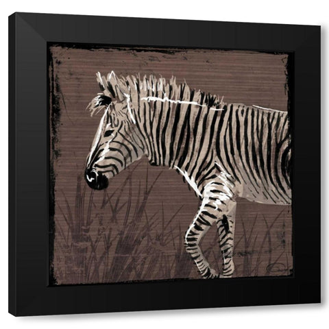 Zebra Walk Brown Black Modern Wood Framed Art Print with Double Matting by OnRei