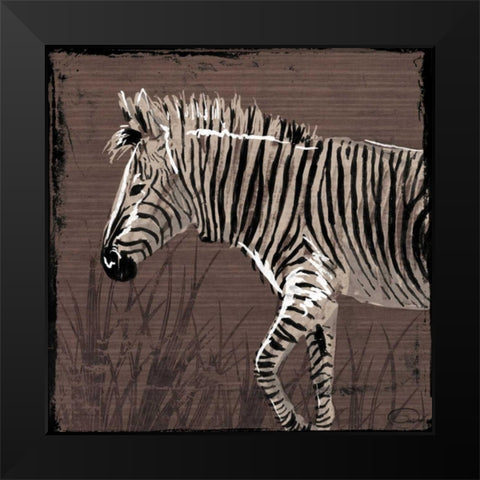 Zebra Walk Brown Black Modern Wood Framed Art Print by OnRei