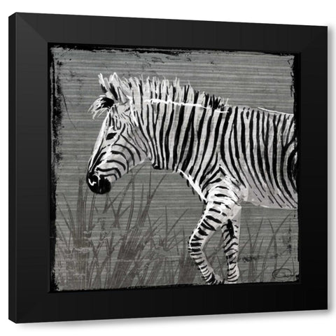 Zebra Walk Black Modern Wood Framed Art Print with Double Matting by OnRei