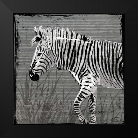 Zebra Walk Black Modern Wood Framed Art Print by OnRei