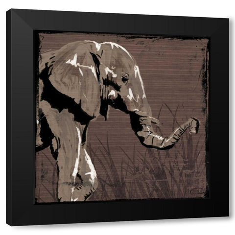 Elephant Walk Brown Black Modern Wood Framed Art Print with Double Matting by OnRei