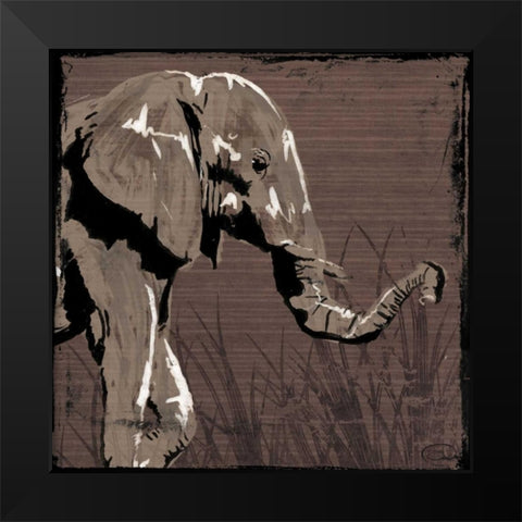 Elephant Walk Brown Black Modern Wood Framed Art Print by OnRei