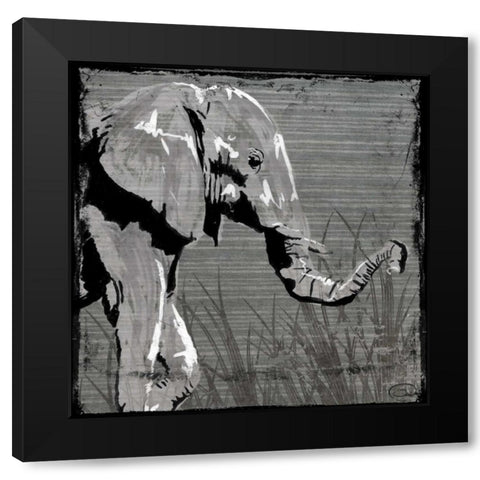 Elephant Walk Black Modern Wood Framed Art Print with Double Matting by OnRei