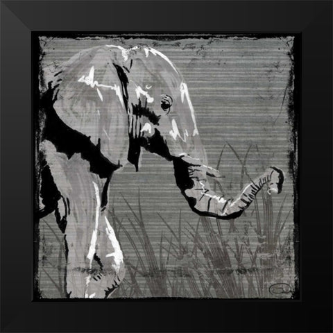 Elephant Walk Black Modern Wood Framed Art Print by OnRei