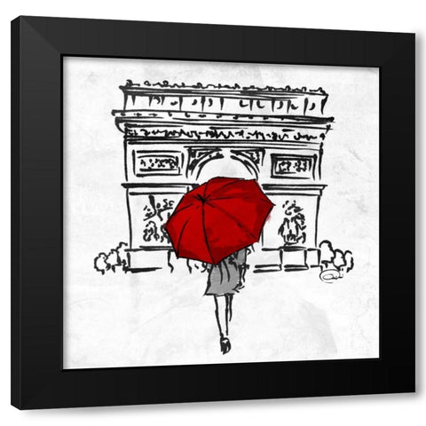 Inked Walk Away Red Black Modern Wood Framed Art Print with Double Matting by OnRei