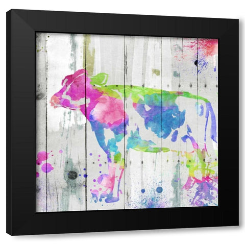 Cow Colorful Black Modern Wood Framed Art Print with Double Matting by OnRei