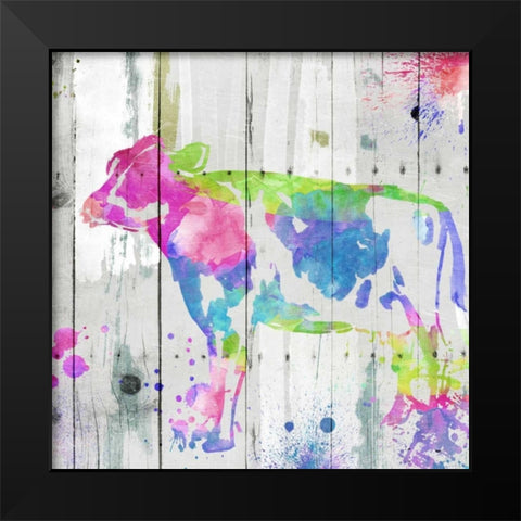 Cow Colorful Black Modern Wood Framed Art Print by OnRei