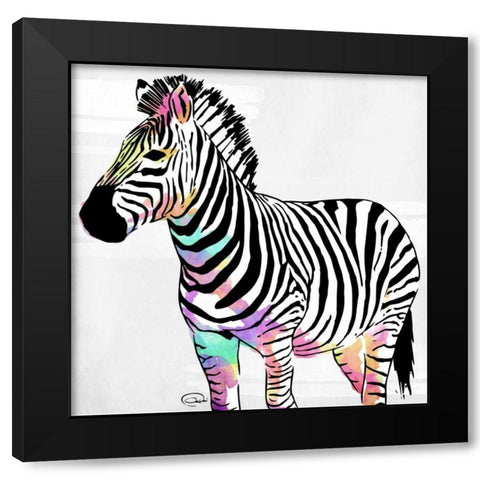 Zebra Head Colorful Black Modern Wood Framed Art Print with Double Matting by OnRei