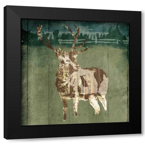 Deer In The Field Black Modern Wood Framed Art Print with Double Matting by OnRei