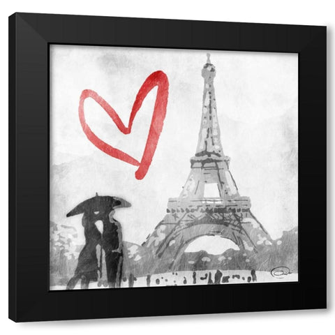 Love In Paris Black Modern Wood Framed Art Print with Double Matting by OnRei