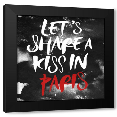 Kiss In Paris Black Modern Wood Framed Art Print with Double Matting by OnRei