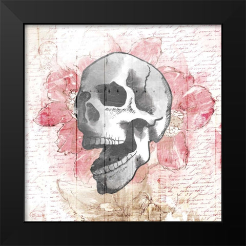 Floral Skull Black Modern Wood Framed Art Print by OnRei