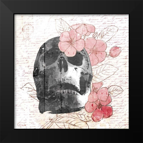 Floral Skull Mate Black Modern Wood Framed Art Print by OnRei