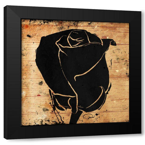 Ink Rose Black Modern Wood Framed Art Print with Double Matting by OnRei