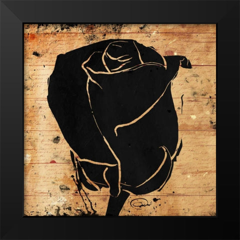 Ink Rose Black Modern Wood Framed Art Print by OnRei