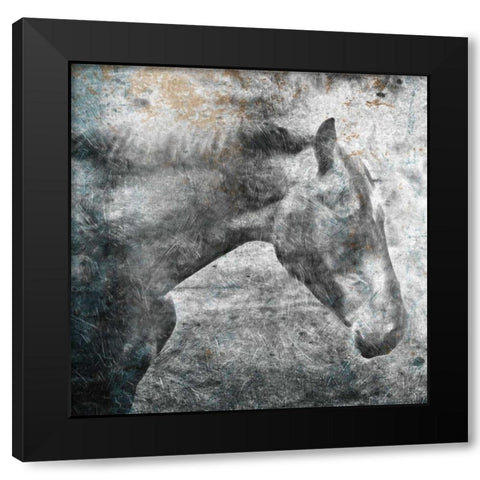 Horse Kiss Black Modern Wood Framed Art Print with Double Matting by OnRei