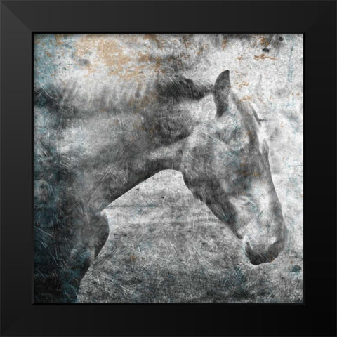 Horse Kiss Black Modern Wood Framed Art Print by OnRei