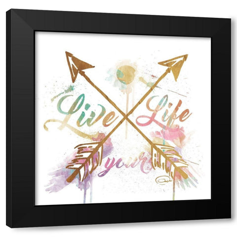 Live Your Life Gold Black Modern Wood Framed Art Print with Double Matting by OnRei